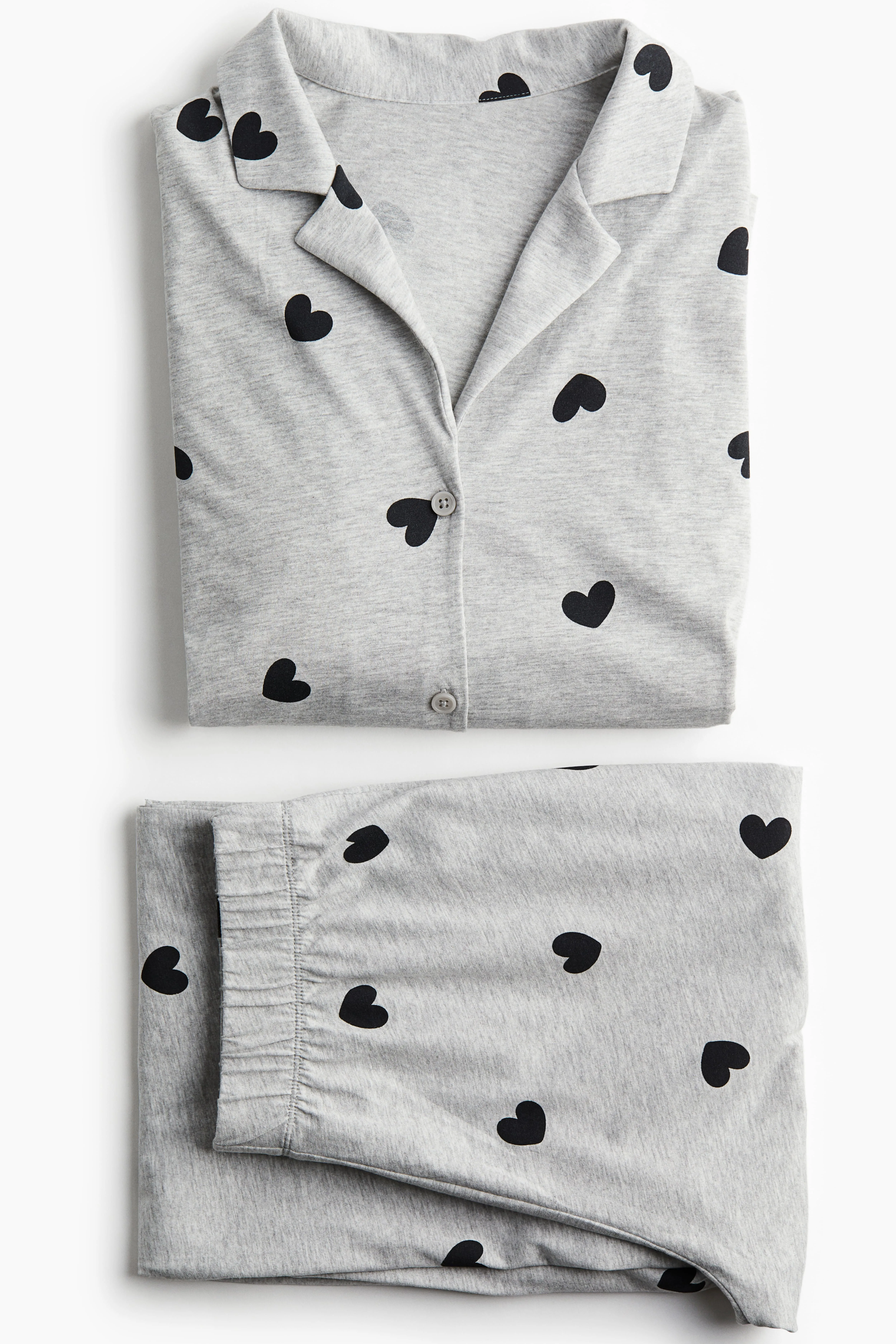 Patterned jersey pyjamas - Long sleeve - Long - Light grey marl/Hearts - Ladies | H&M GB