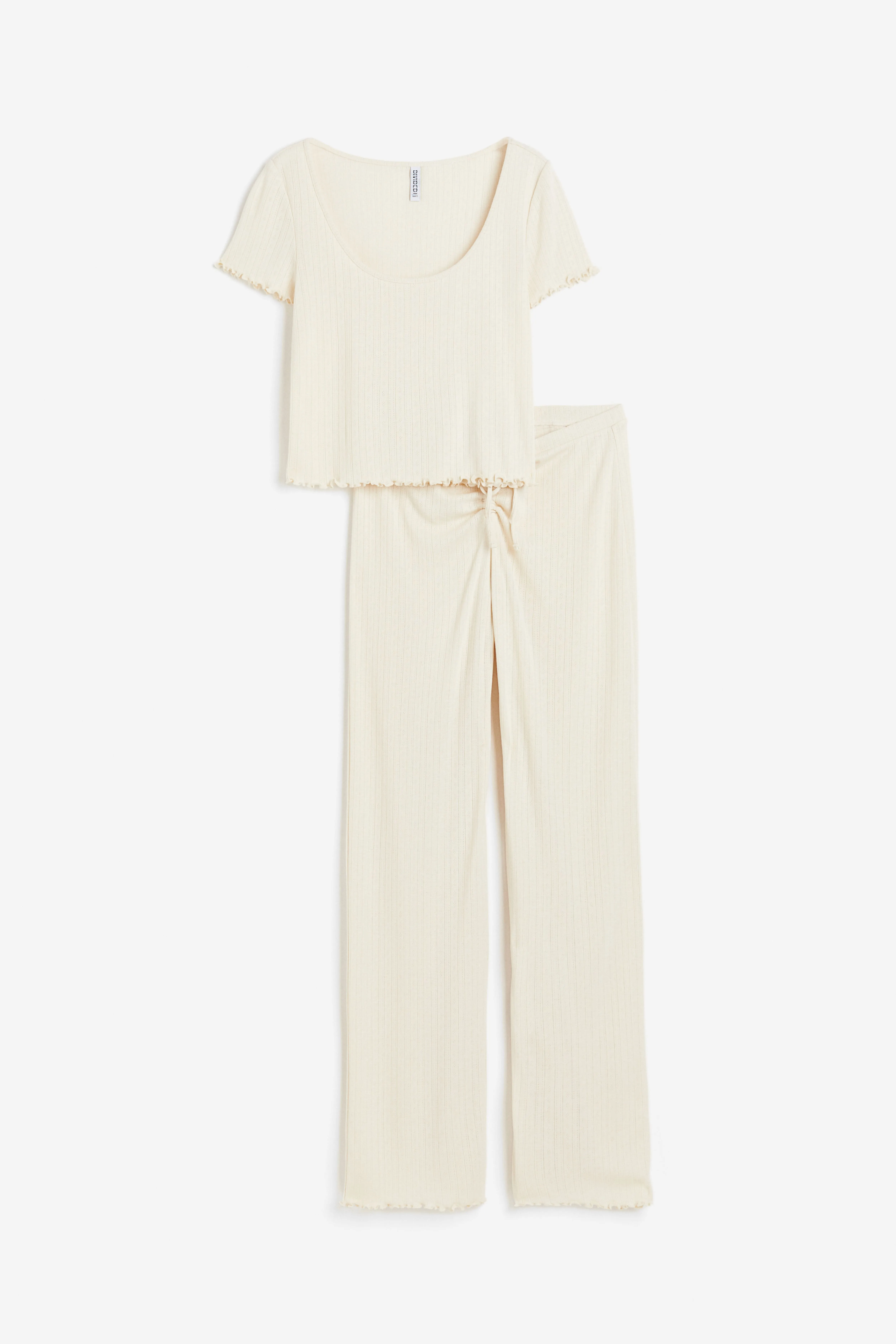 Pointelle jersey pyjamas - Deep neckline - Short sleeve - Cream - Ladies | H&M GB