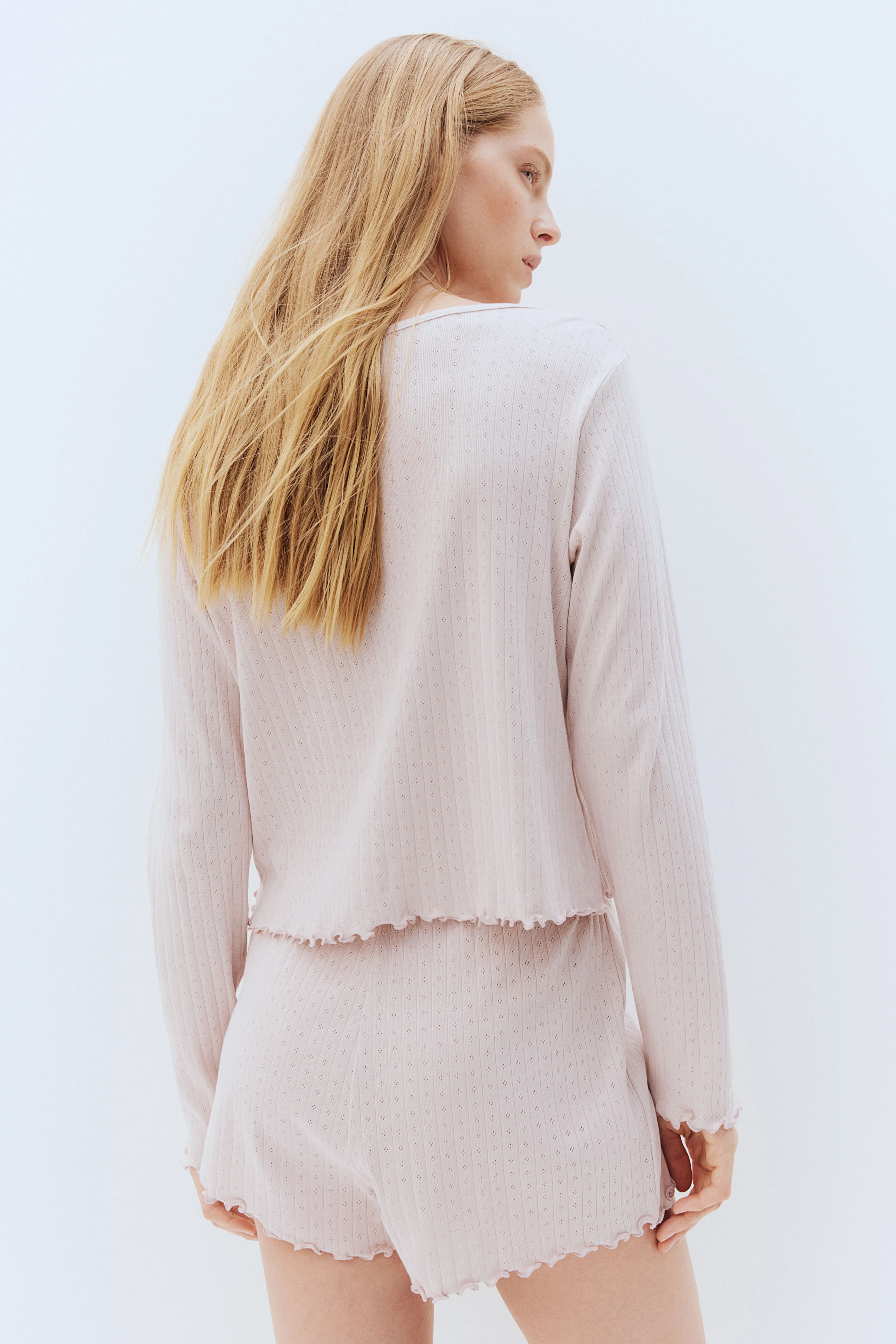 Pointelle pyjamas - V-neck - Long sleeve - Powder pink - Ladies | H&M GB