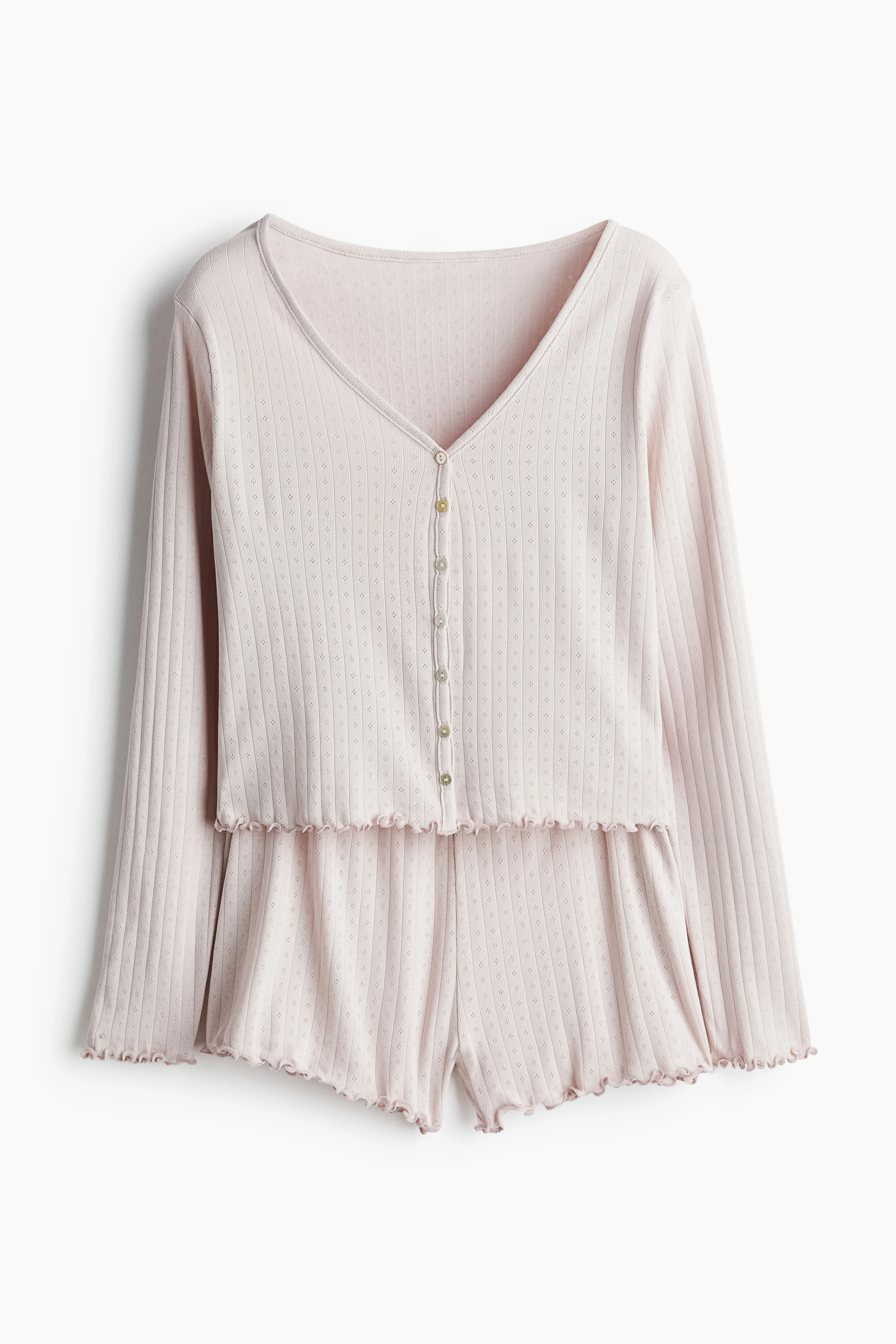 Pointelle pyjamas - V-neck - Long sleeve - Powder pink - Ladies | H&M GB