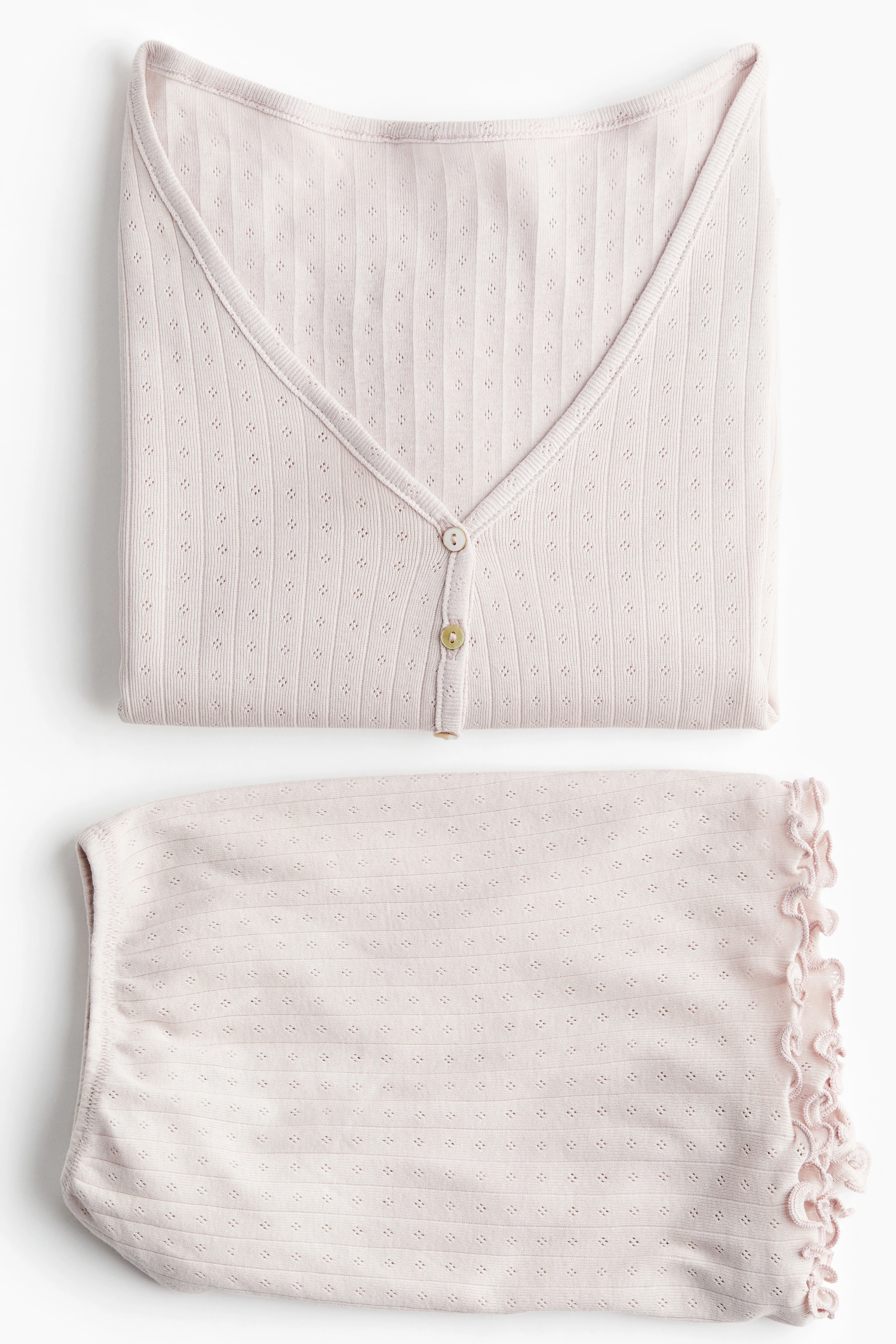 Pointelle pyjamas - V-neck - Long sleeve - Powder pink - Ladies | H&M GB