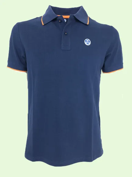 POLO UOMO BLU CON DETTAGLI ARANCIO 100% COTONE