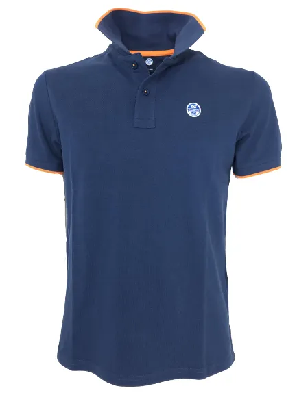 POLO UOMO BLU CON DETTAGLI ARANCIO 100% COTONE