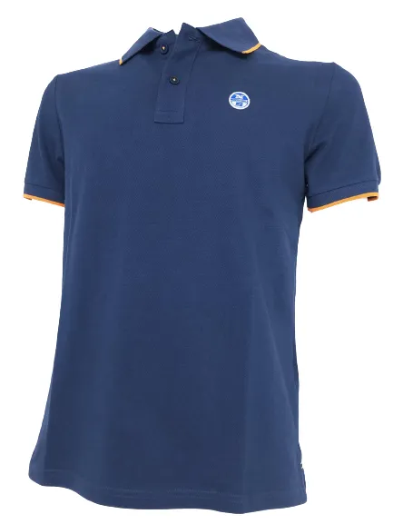 POLO UOMO BLU CON DETTAGLI ARANCIO 100% COTONE