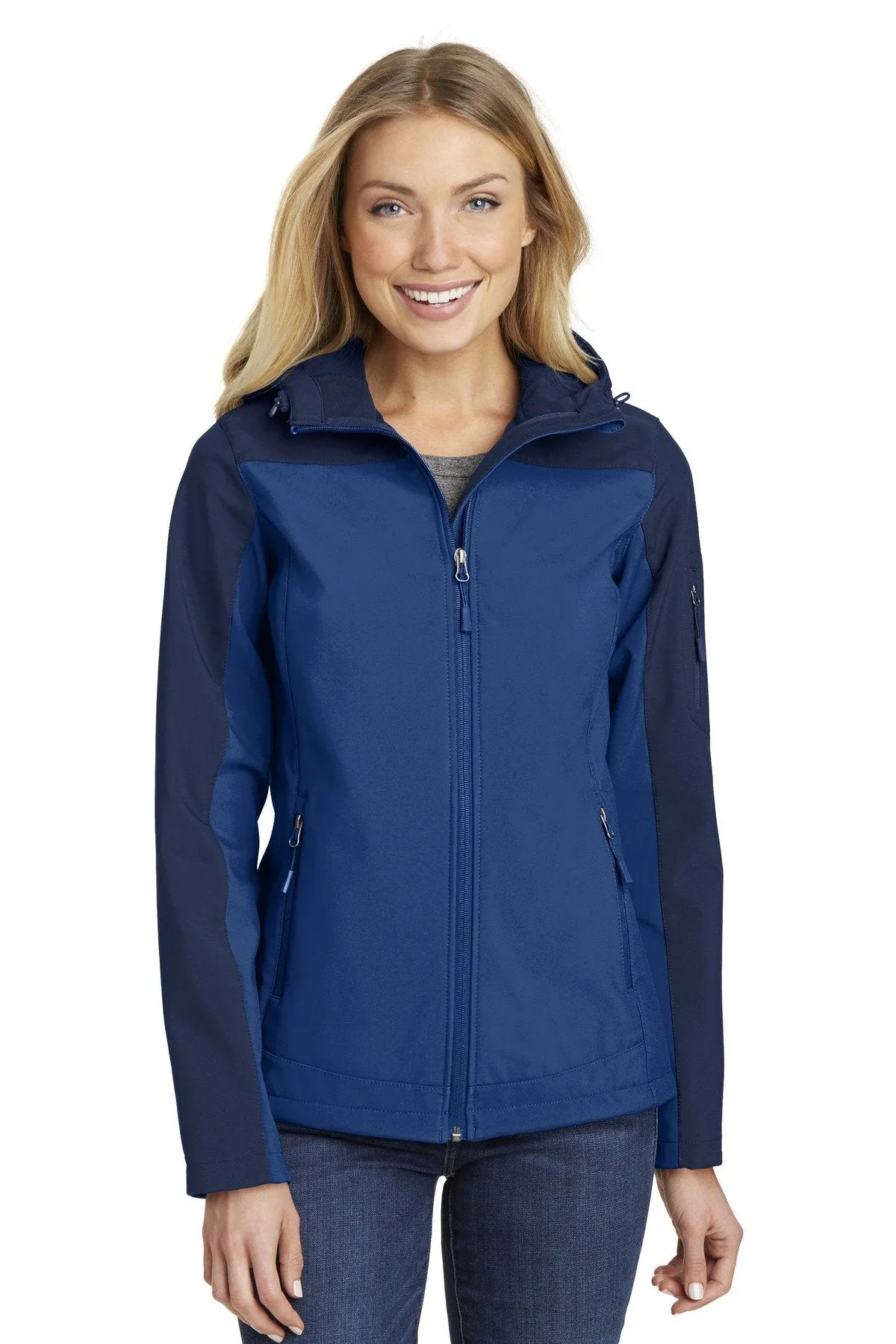 Port Authority Ladies Hooded Core Soft Shell Jacket L335 Night Sky Blue/ Dress Blue Navy