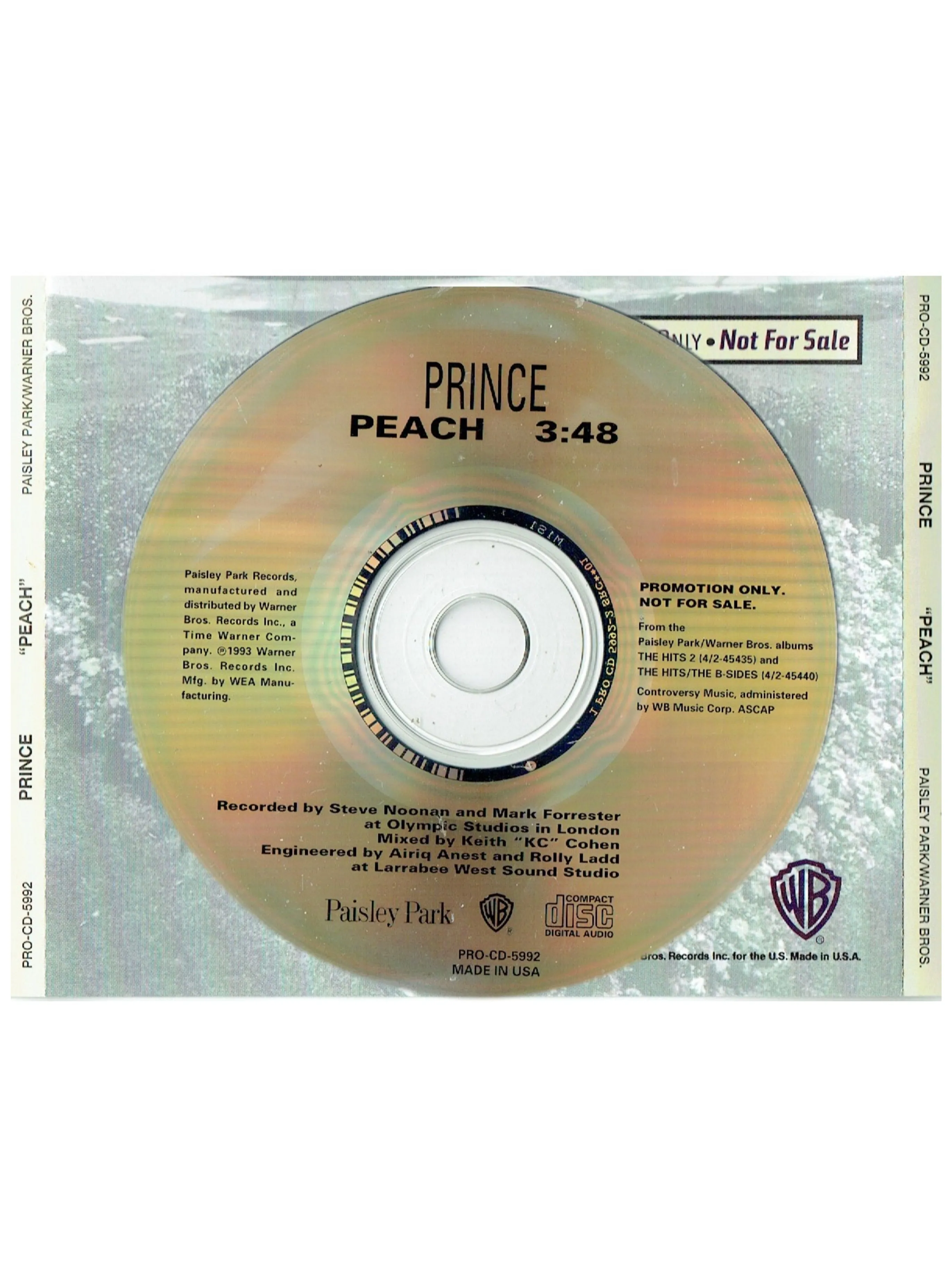 Prince – Peach Promotional Only CD Single 1 Track USA Release 1993