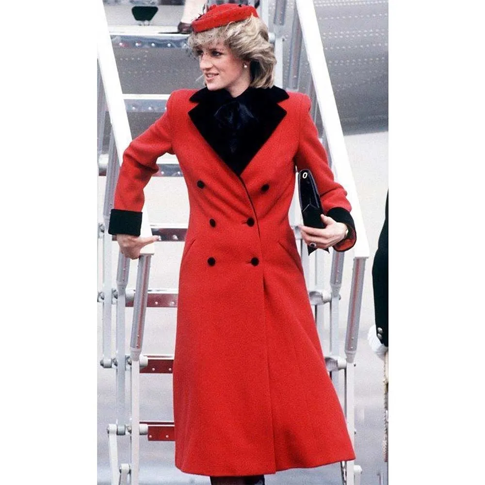 Princess of Wales Diana Red Wool Trench Coat