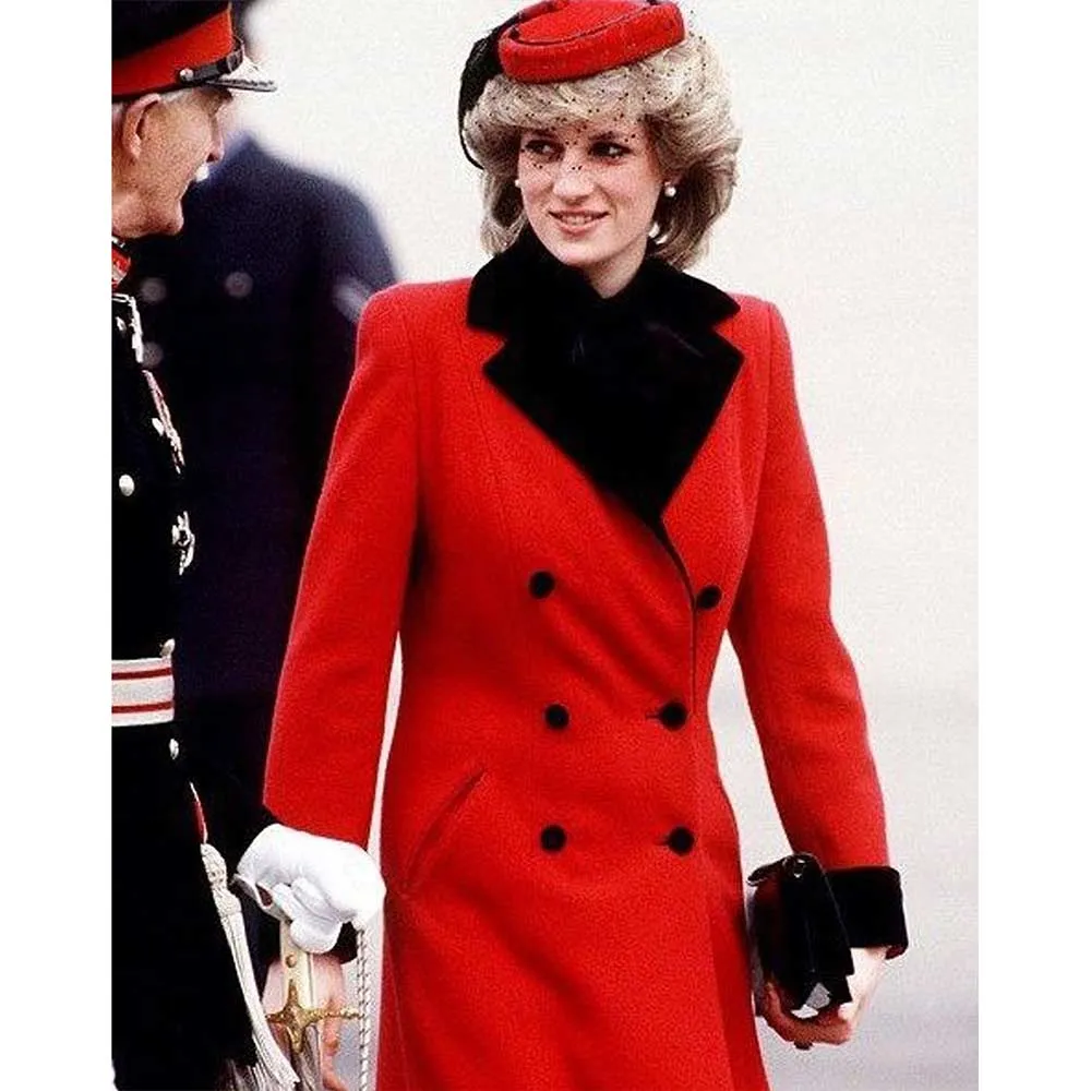 Princess of Wales Diana Red Wool Trench Coat