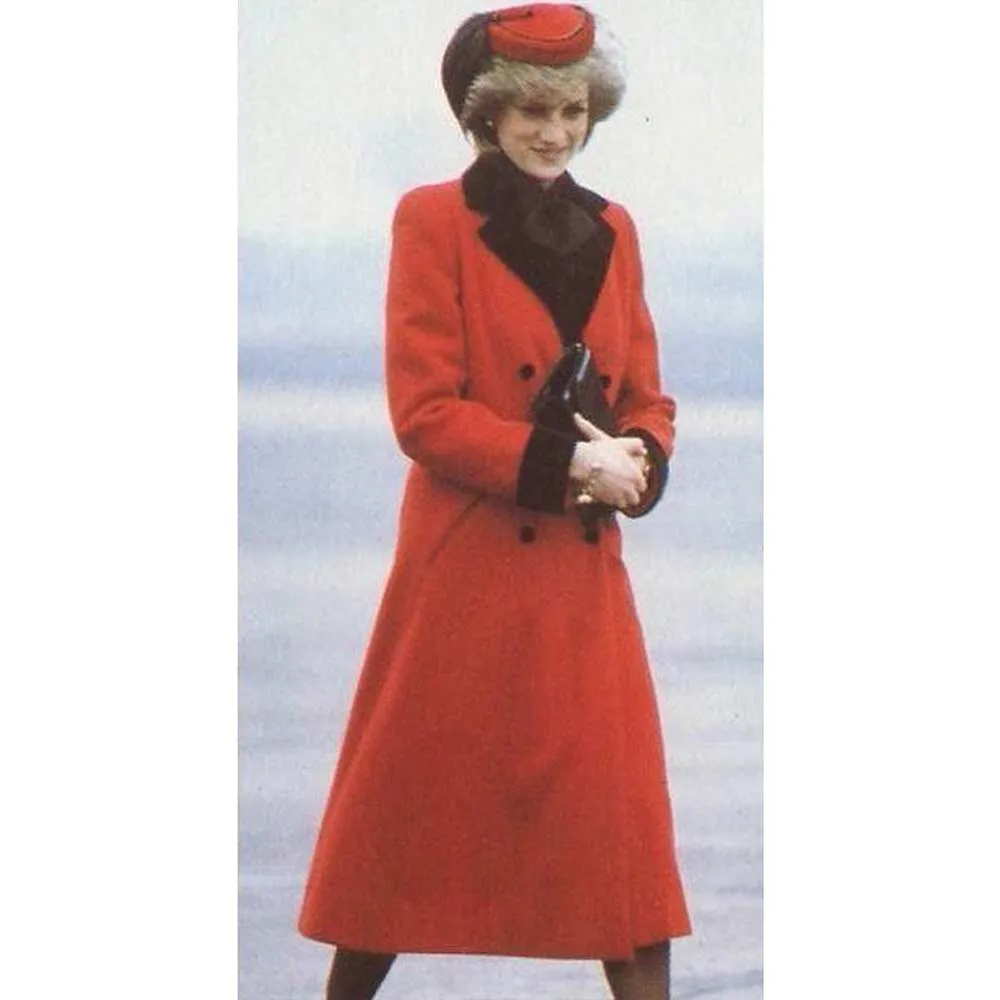 Princess of Wales Diana Red Wool Trench Coat