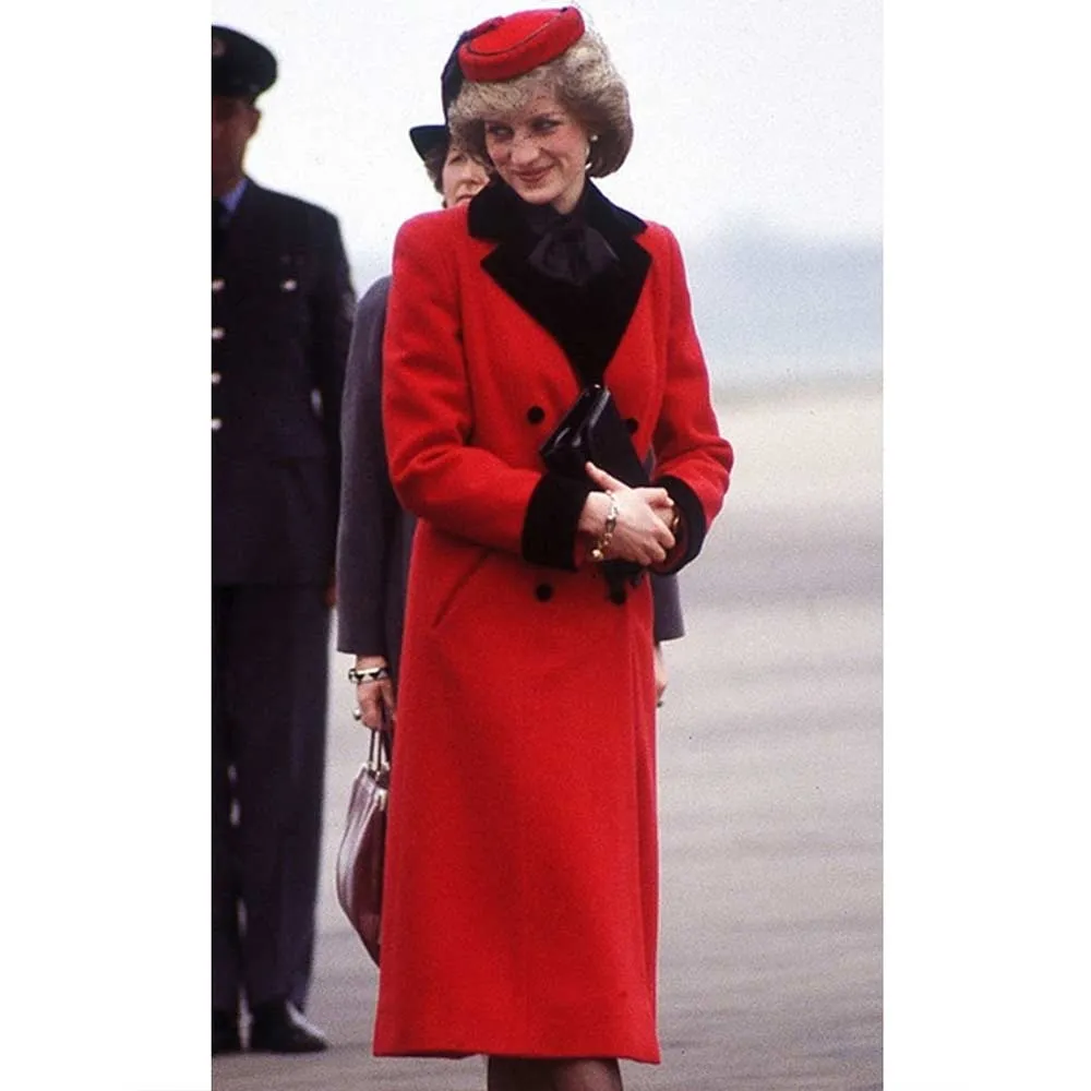 Princess of Wales Diana Red Wool Trench Coat