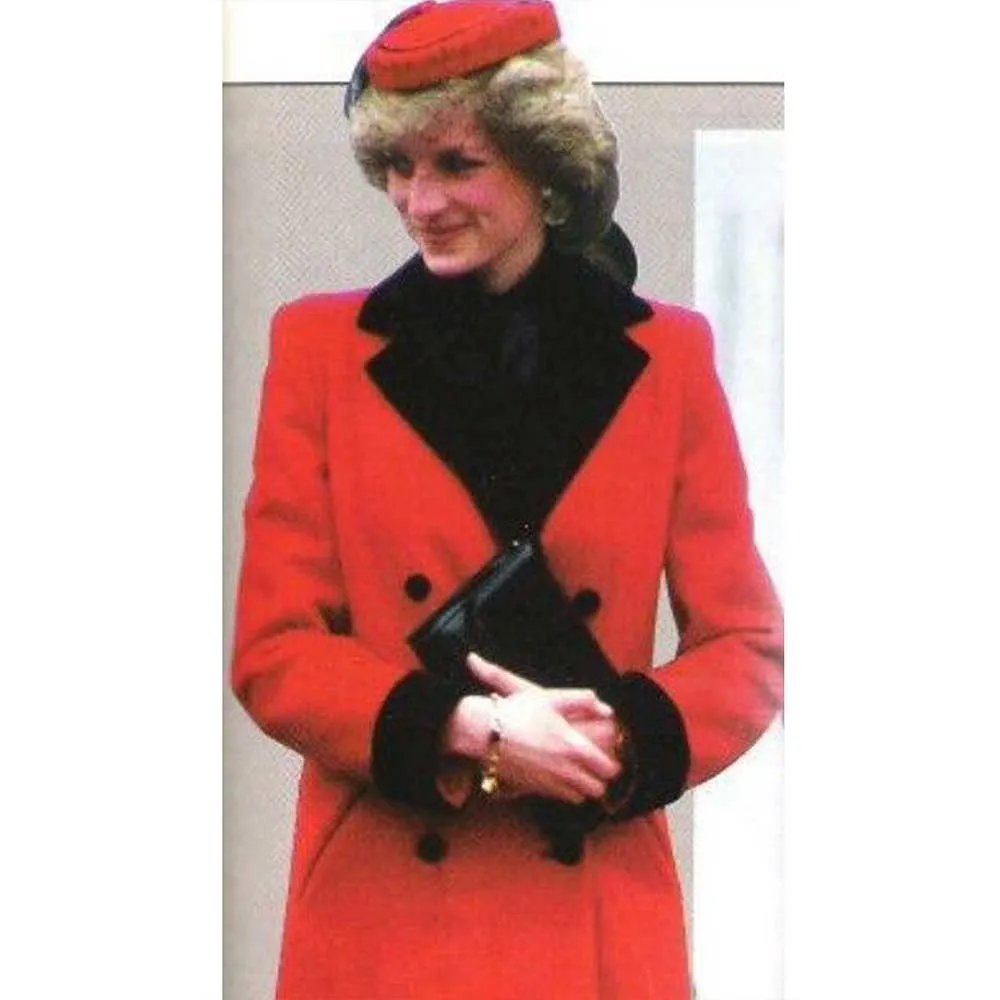 Princess of Wales Diana Red Wool Trench Coat