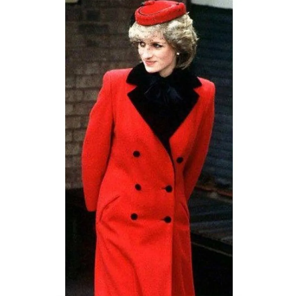 Princess of Wales Diana Red Wool Trench Coat