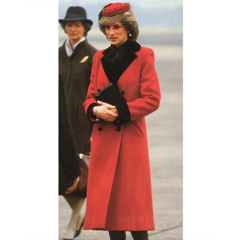 Princess of Wales Diana Red Wool Trench Coat