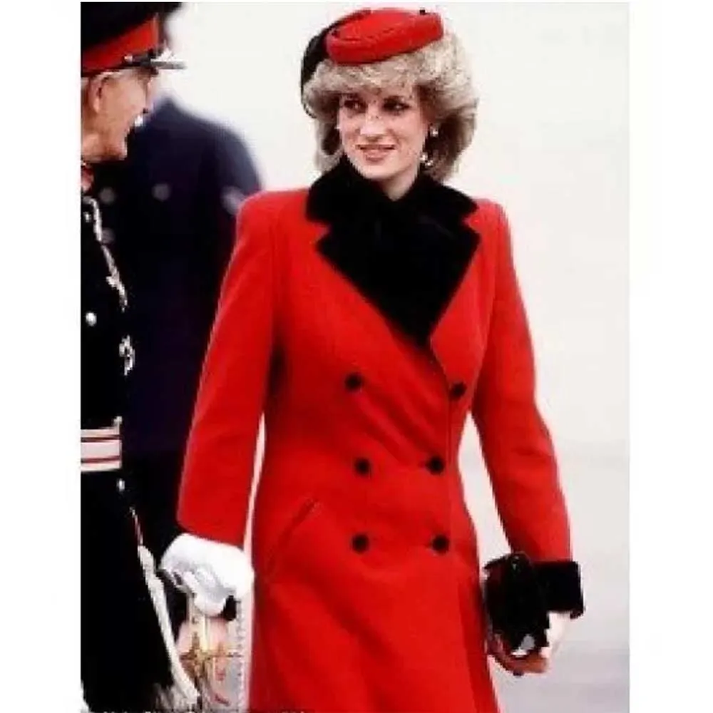 Princess of Wales Diana Red Wool Trench Coat