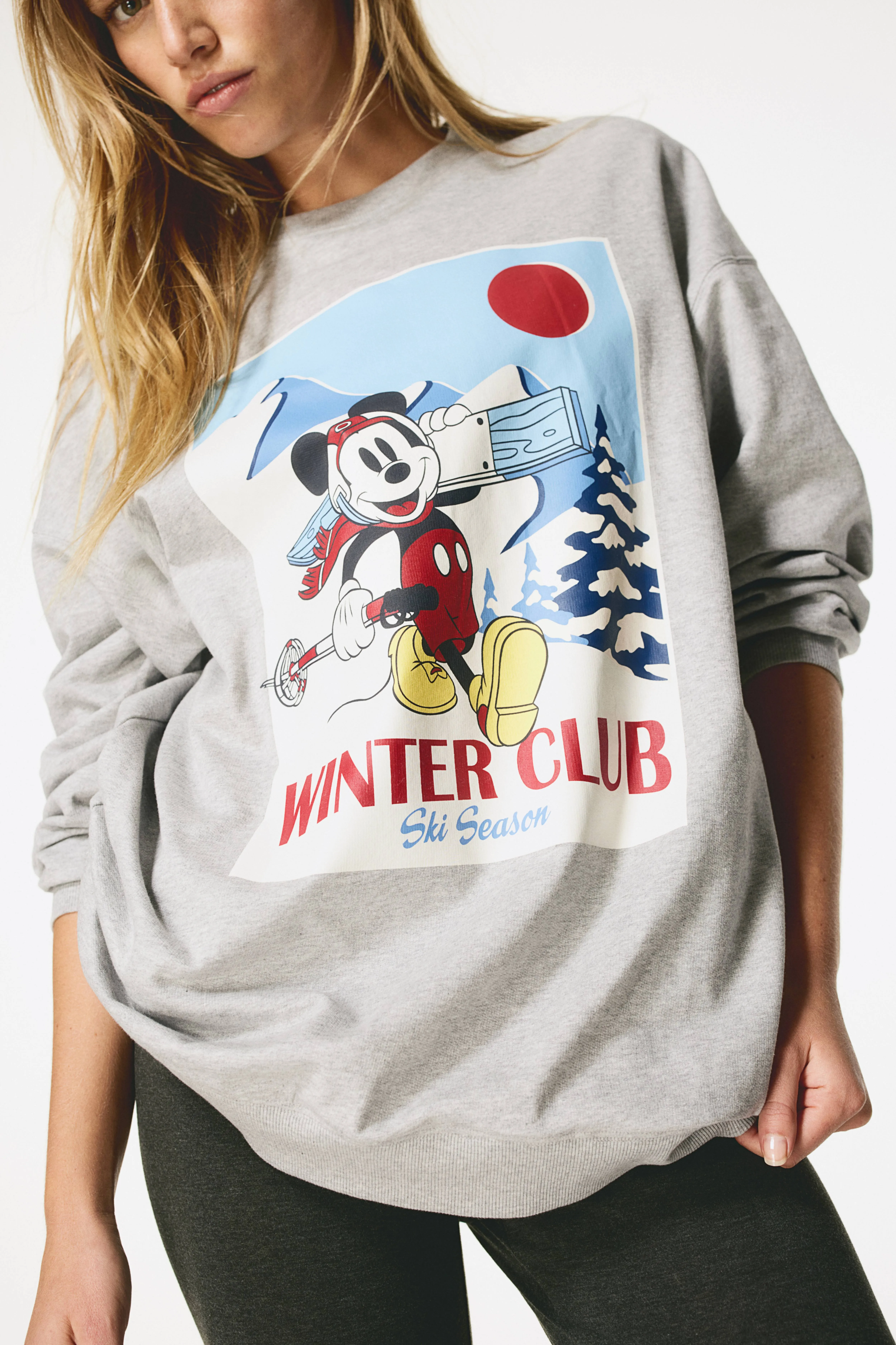 Printed pyjamas - Round neck - Long sleeve - Light grey marl/Mickey Mouse - Ladies | H&M GB