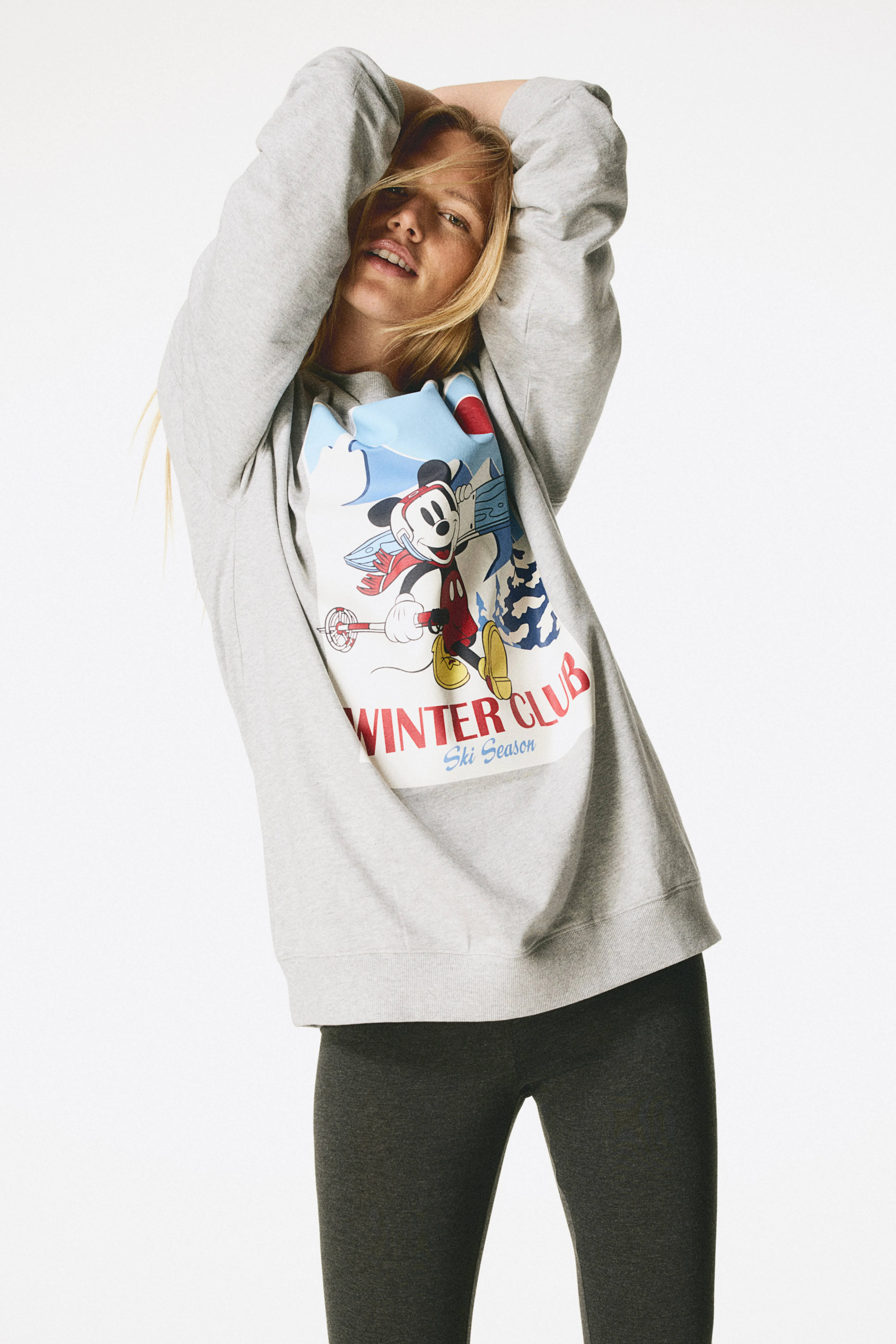 Printed pyjamas - Round neck - Long sleeve - Light grey marl/Mickey Mouse - Ladies | H&M GB