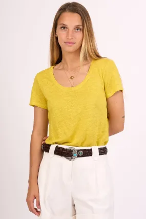 Purotatto T-shirt Lino Scollo Tondo Giallo Donna