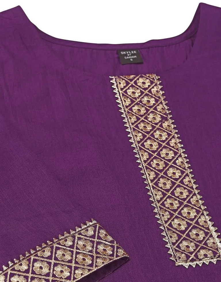 Purple Chinnon Embroidery Sharara Suit Kurti With Pant And Dupatta