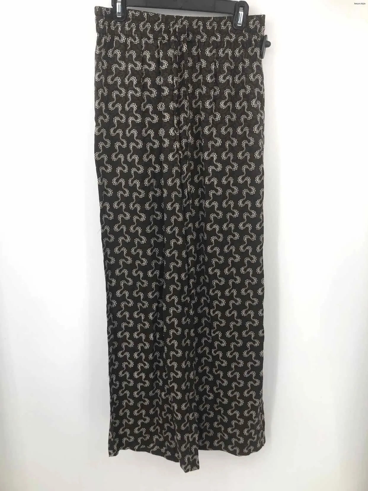 REBECCA TAYLOR BROWN WHITE PRINT WIDE LEG SIZE MEDIUM ( PANTS