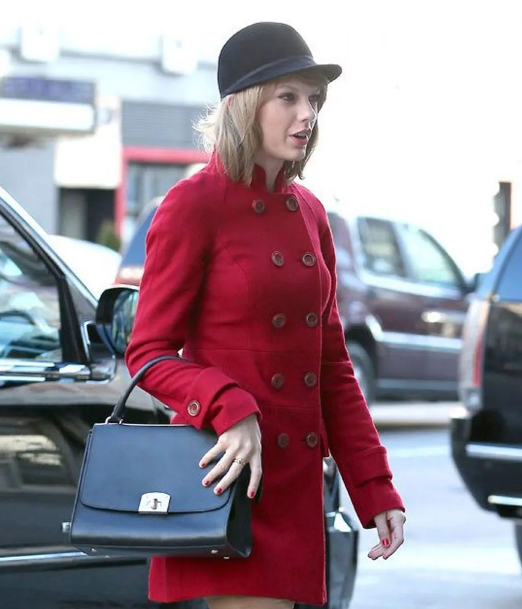 Red Taylor Swift Double Breasted Mid Length Wool Coat