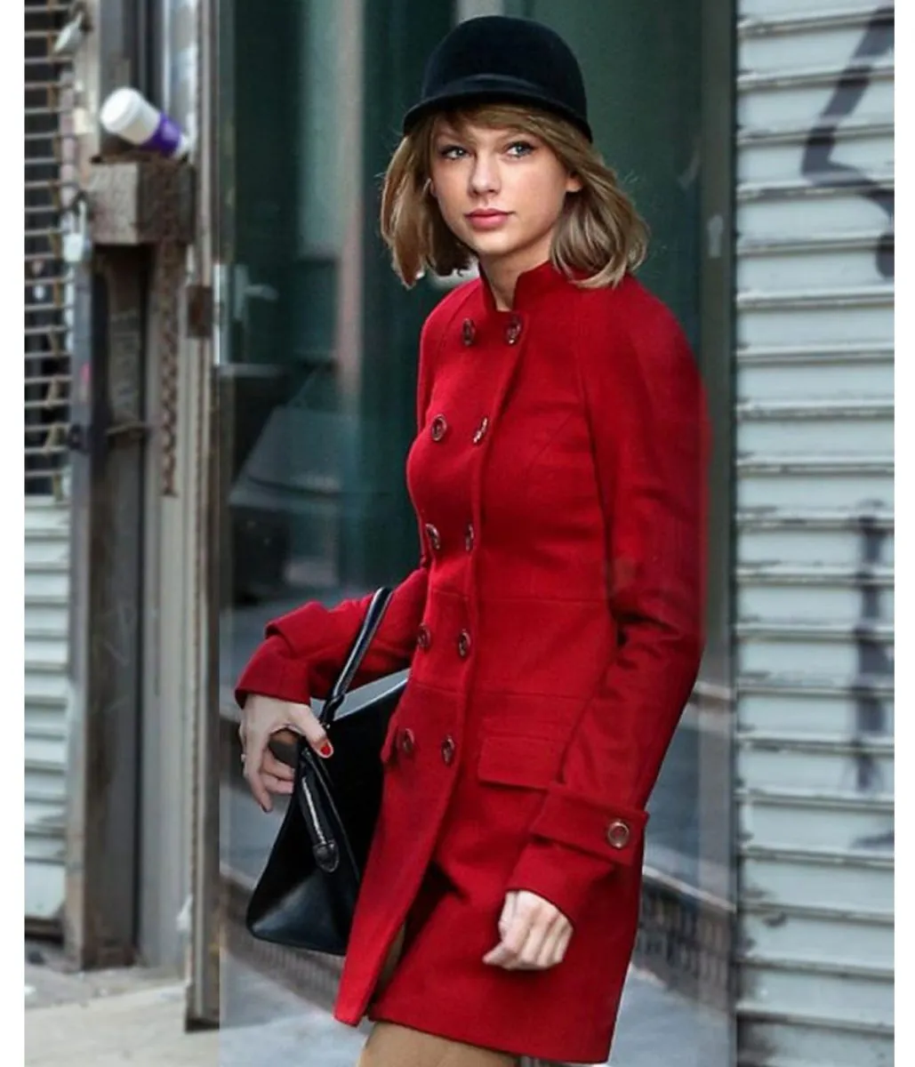 Red Taylor Swift Double Breasted Mid Length Wool Coat