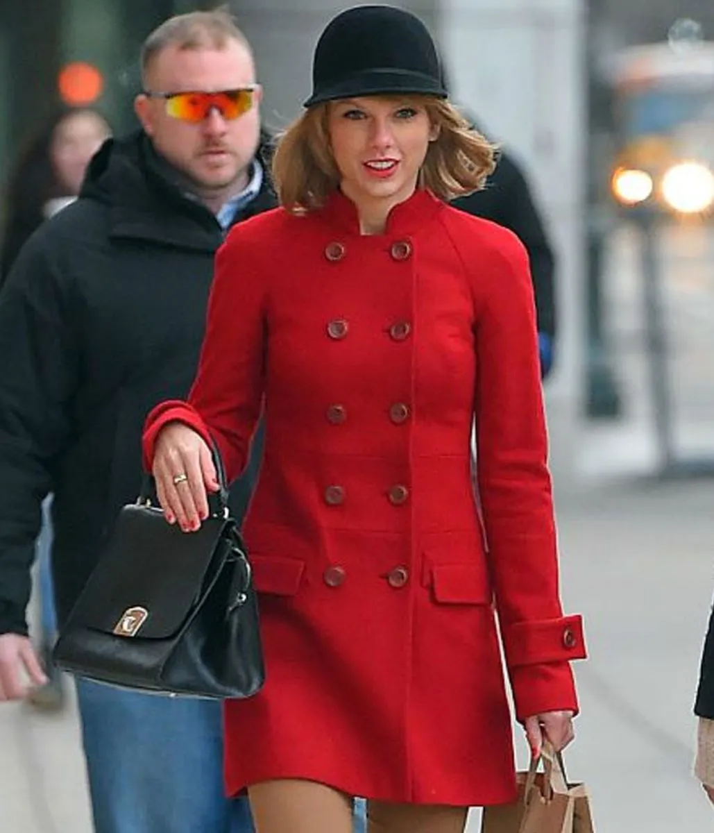 Red Taylor Swift Double Breasted Mid Length Wool Coat