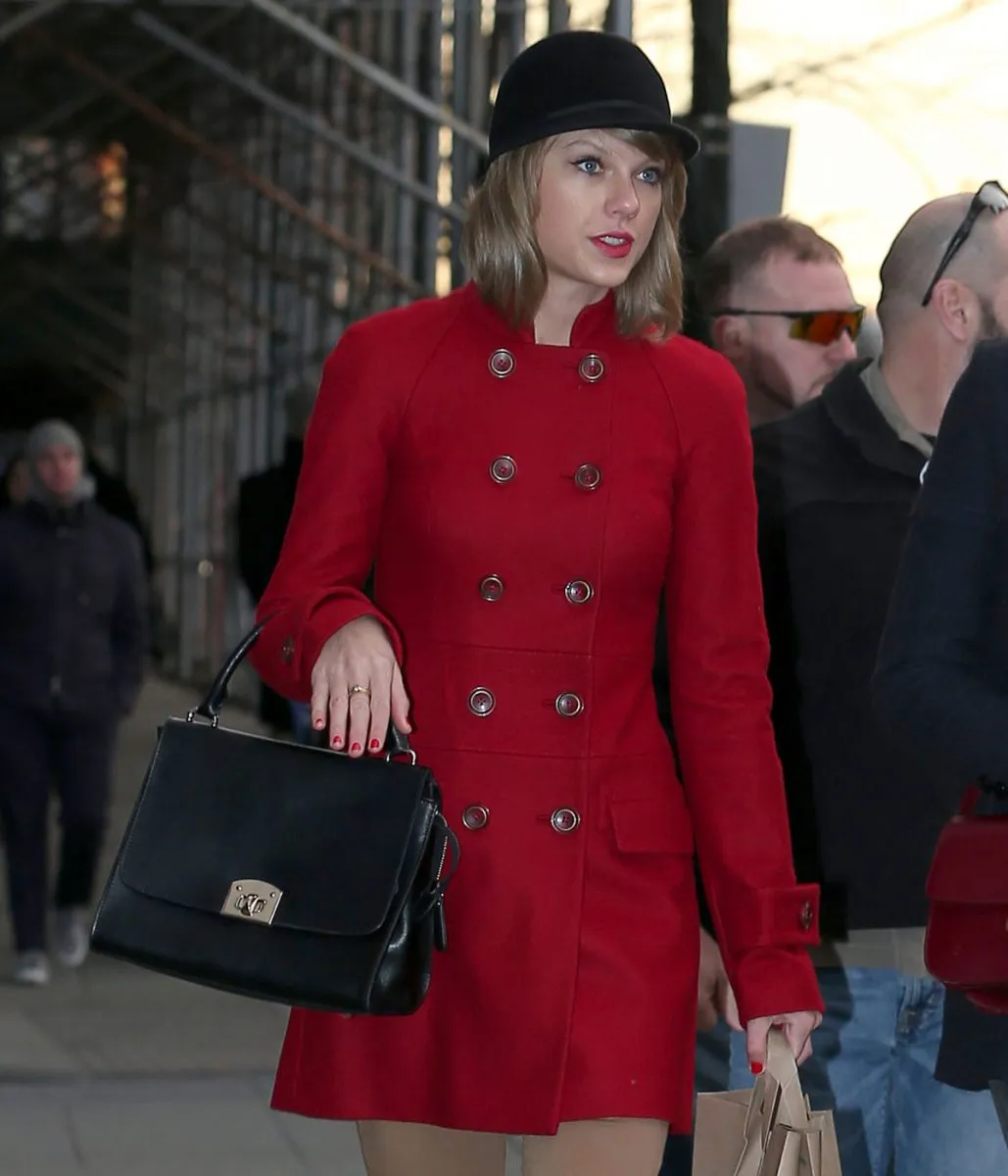 Red Taylor Swift Double Breasted Mid Length Wool Coat