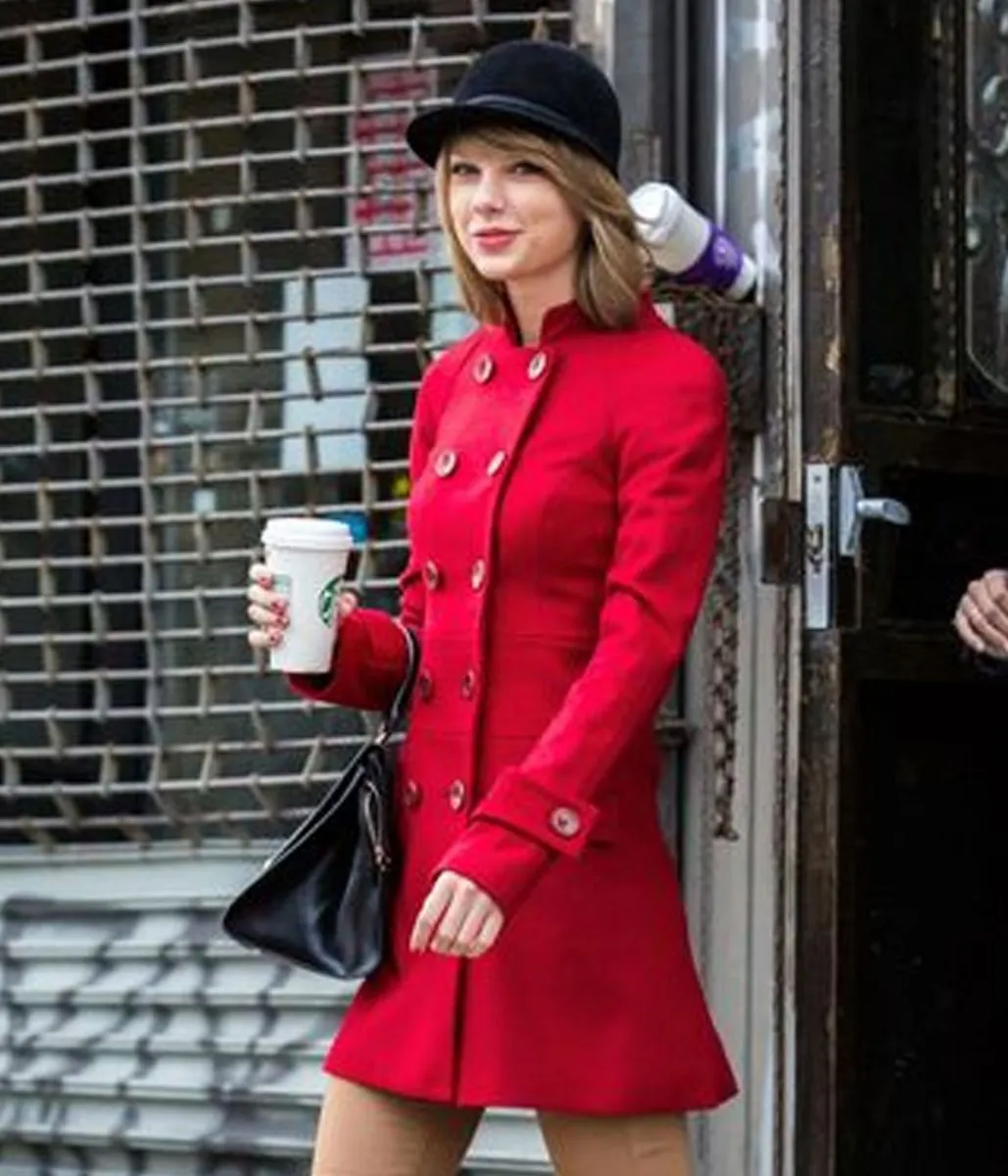 Red Taylor Swift Double Breasted Mid Length Wool Coat