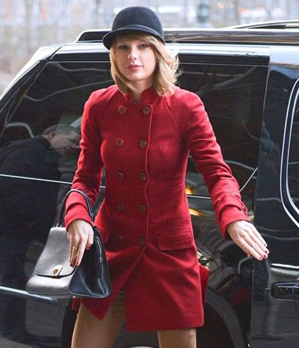 Red Taylor Swift Double Breasted Mid Length Wool Coat