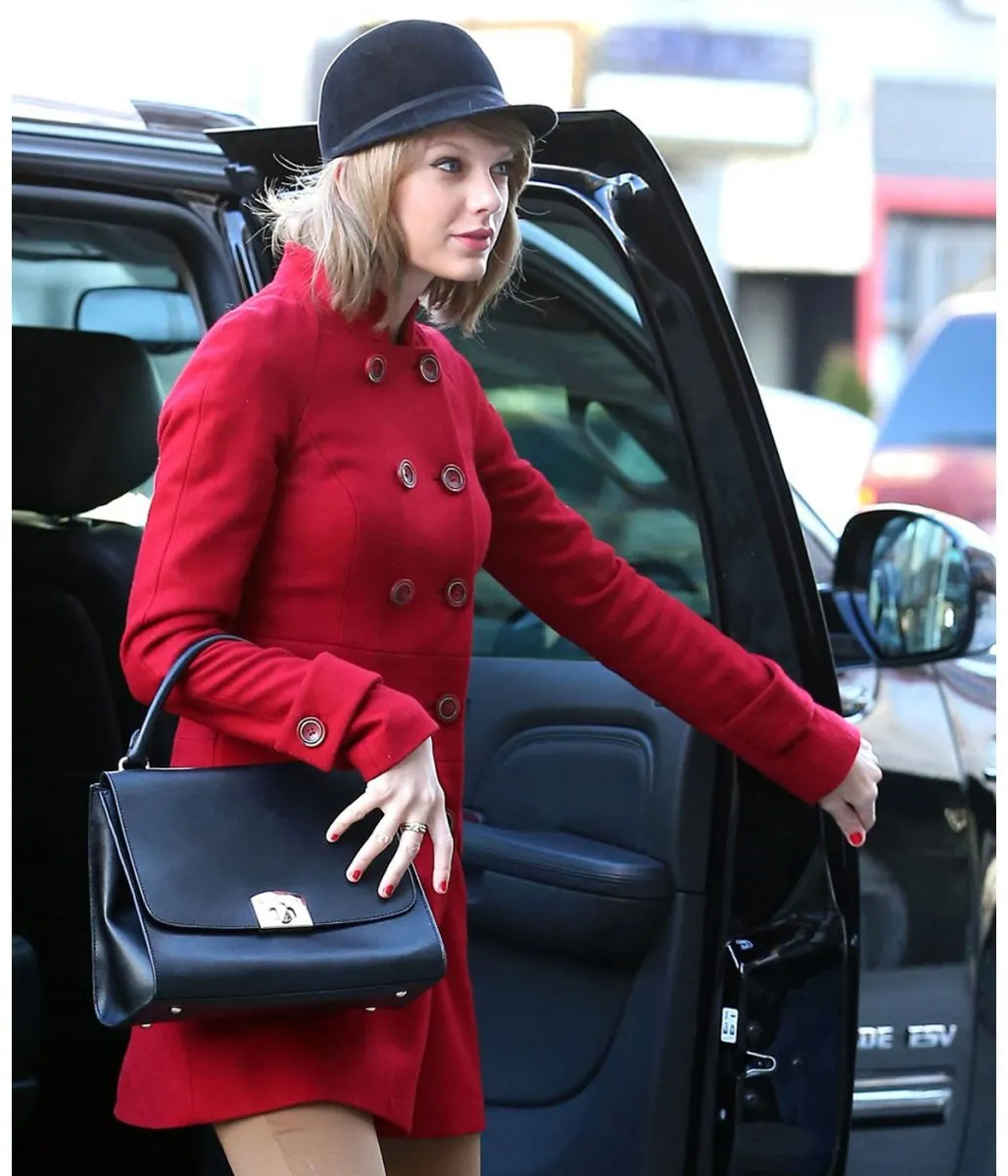 Red Taylor Swift Double Breasted Mid Length Wool Coat