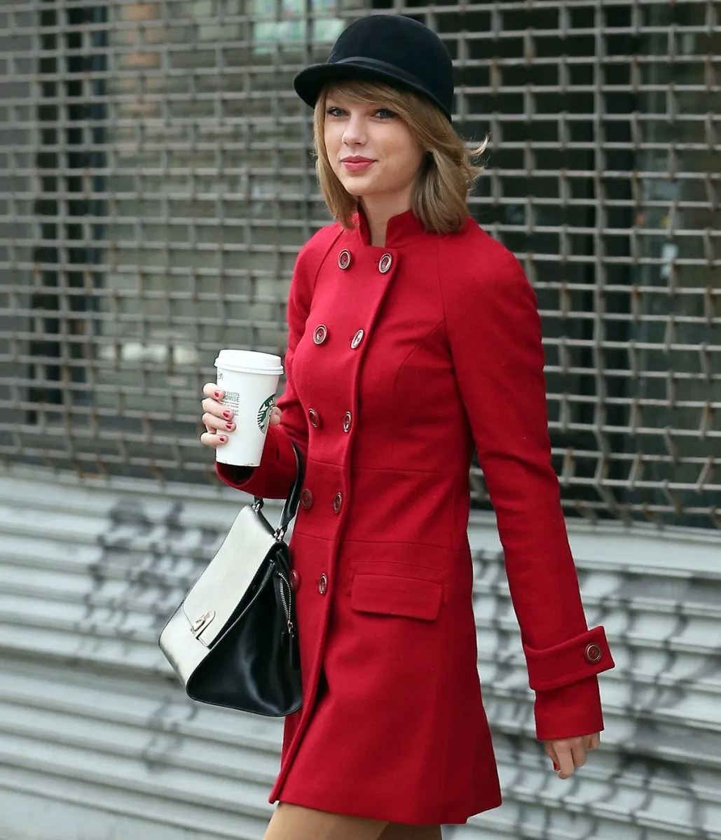 Red Taylor Swift Double Breasted Mid Length Wool Coat