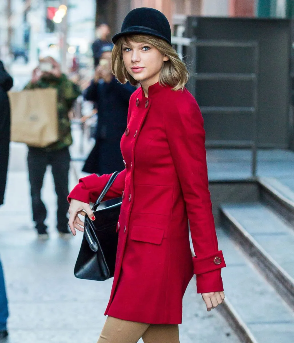 Red Taylor Swift Double Breasted Mid Length Wool Coat