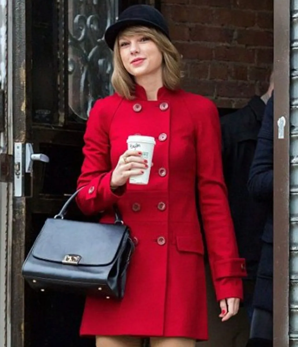 Red Taylor Swift Double Breasted Mid Length Wool Coat