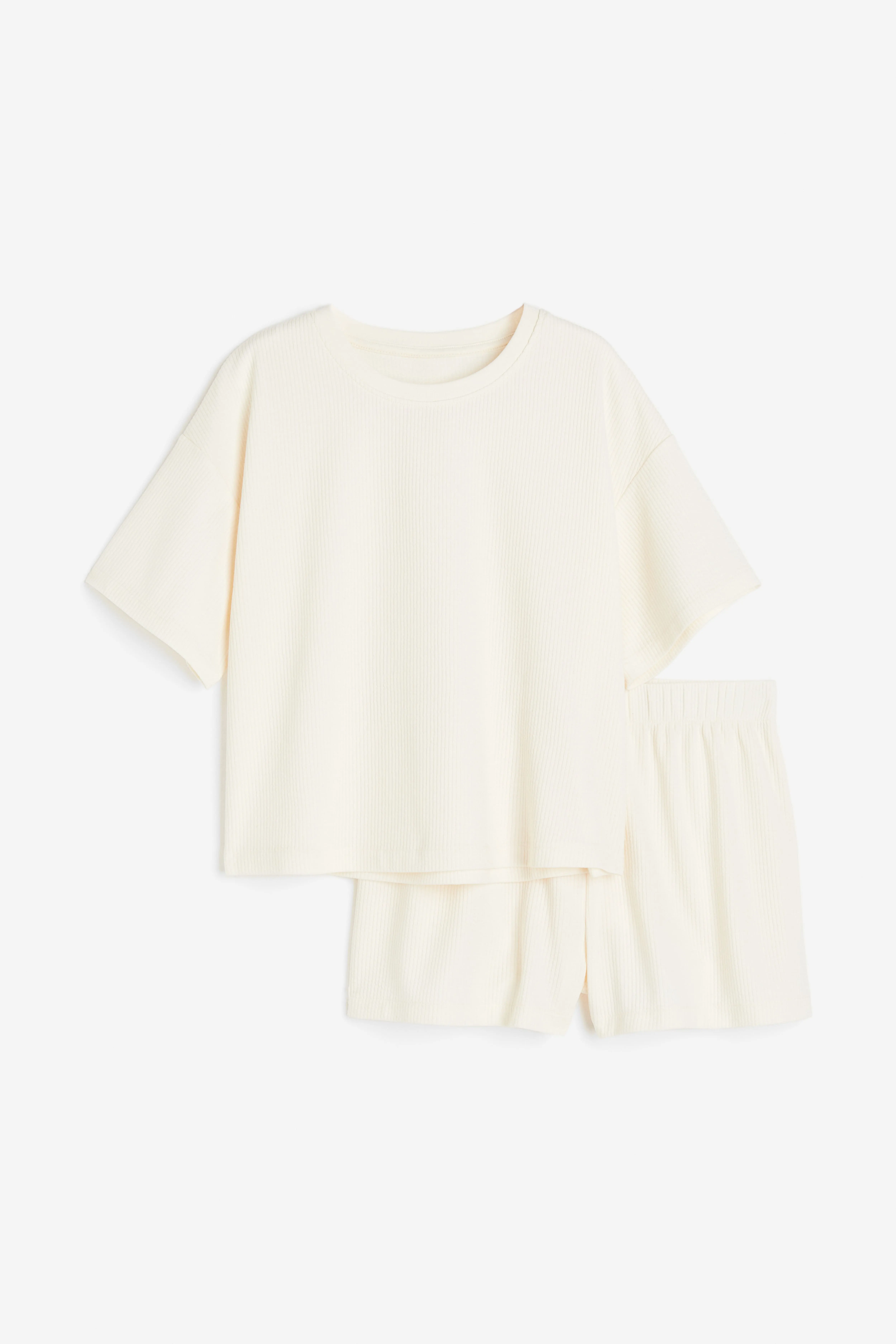 Ribbed pyjamas - Round neck - Short sleeve - Cream - Ladies | H&M GB