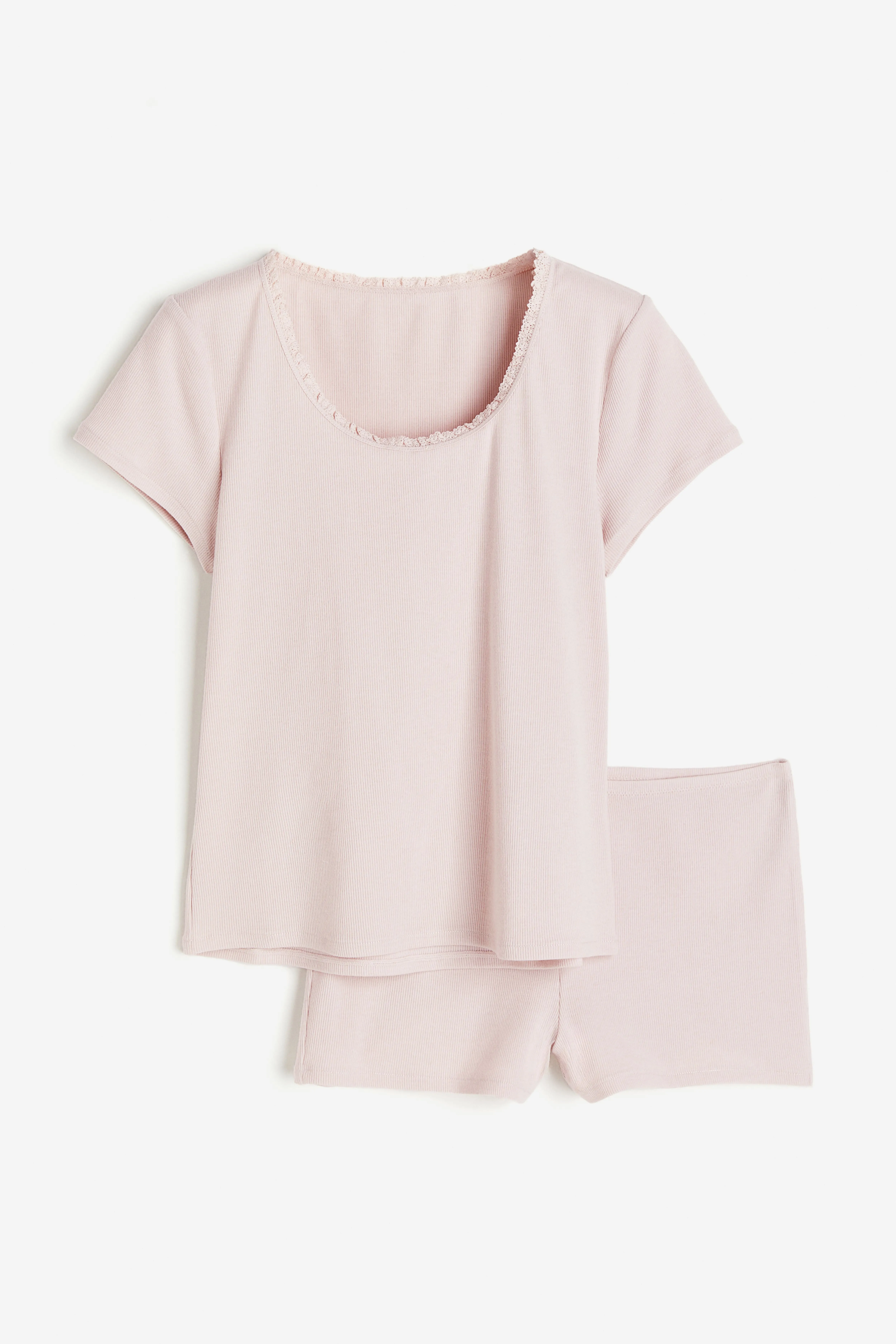 Ribbed pyjamas - Round neck - Short sleeve - Light dusty pink - Ladies | H&M GB