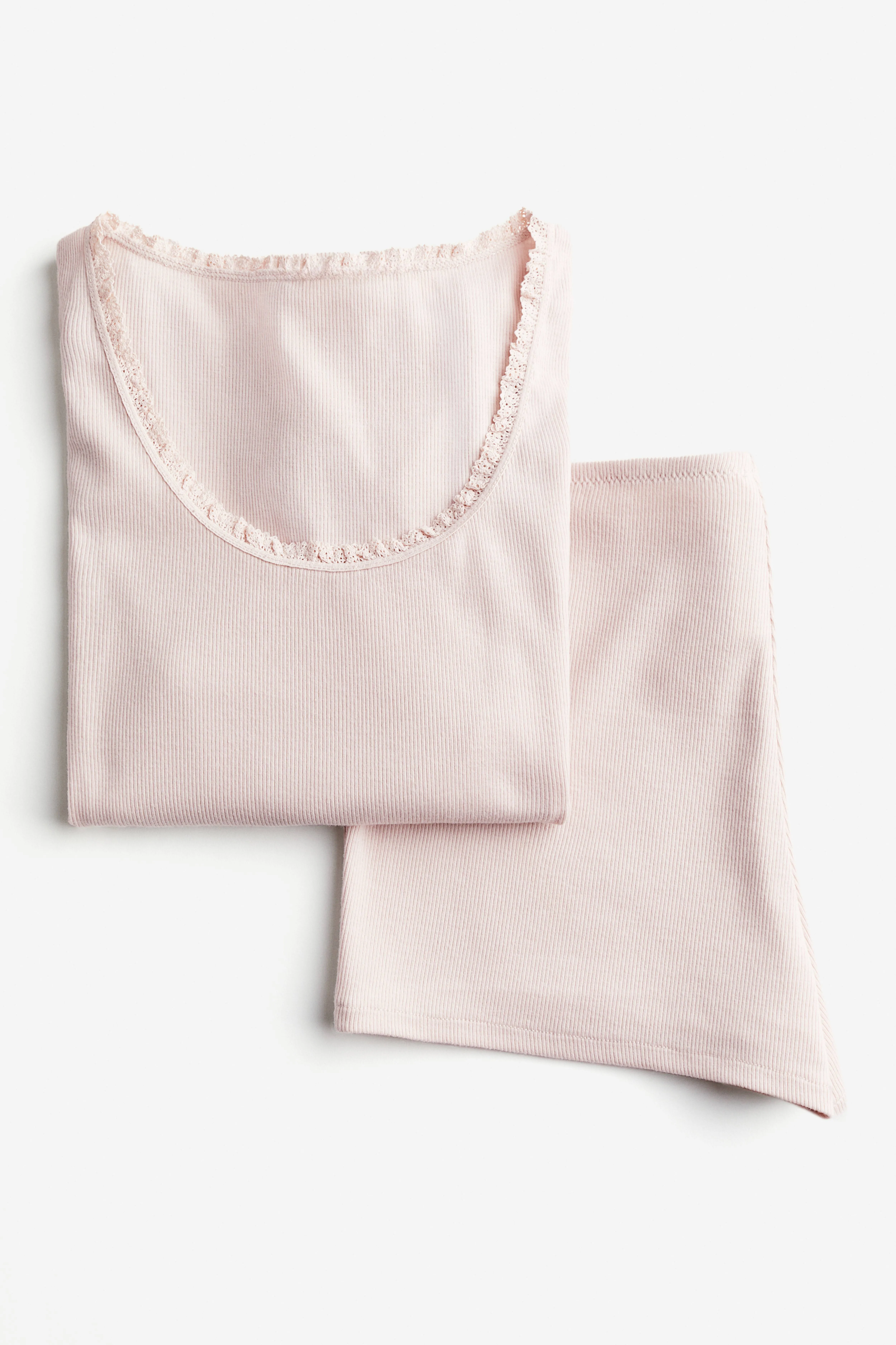 Ribbed pyjamas - Round neck - Short sleeve - Light dusty pink - Ladies | H&M GB