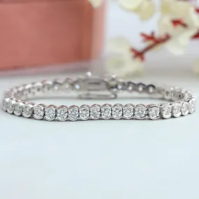 Round Cut Half Bezel Set Tennis Bracelet