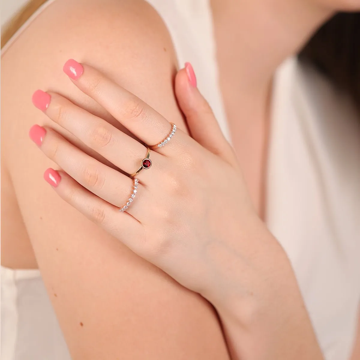 Round Garnet Cocktail Ring Bezel Set