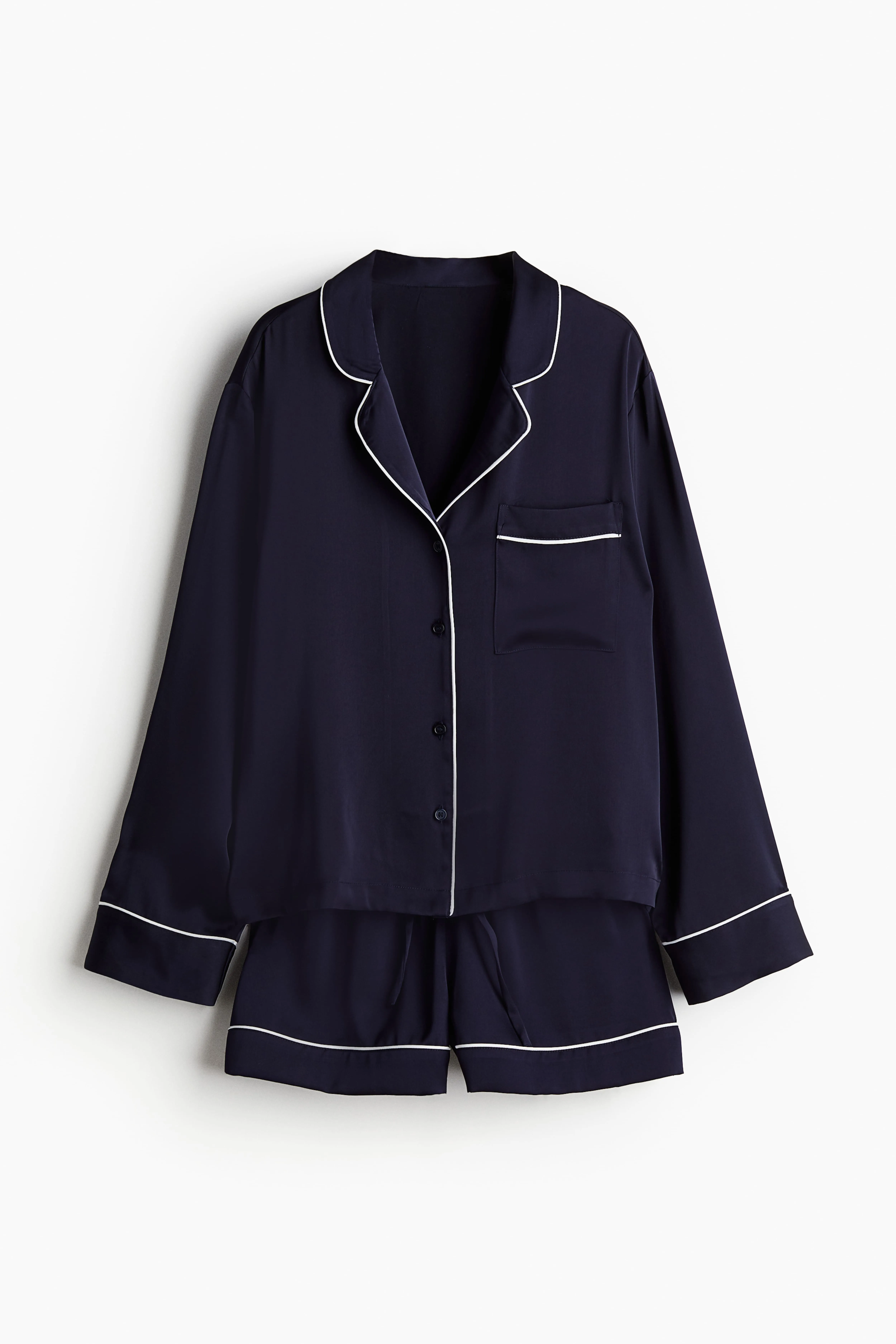 Satin pyjamas - Long sleeve - Short - Navy blue - Ladies | H&M GB