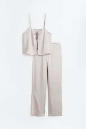 Satin pyjamas - V-neck - Sleeveless - Light grey - Ladies | H&M GB