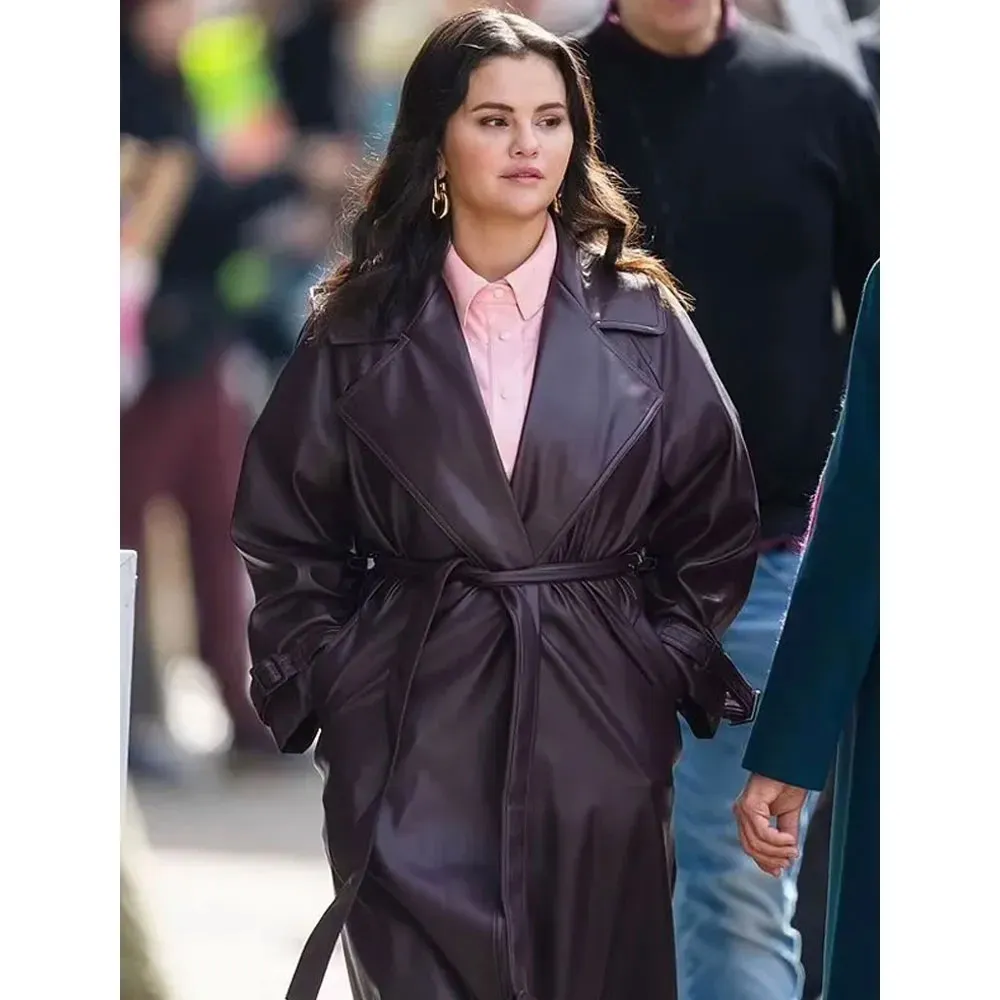 Selena Gomez Only Murders in the Building Brown Leather Coat