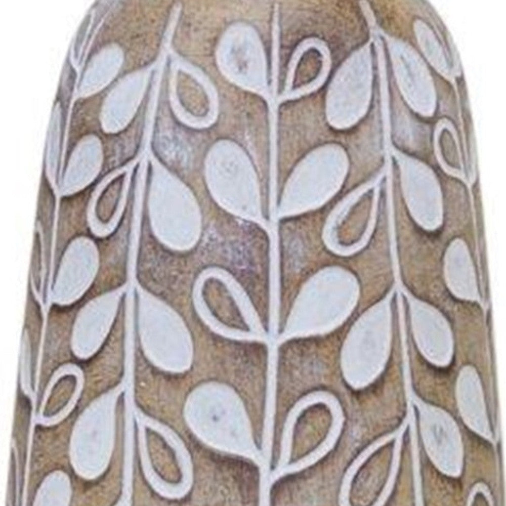 Set of three 9 Polyresin Brown and White Leaf Round Table Vase