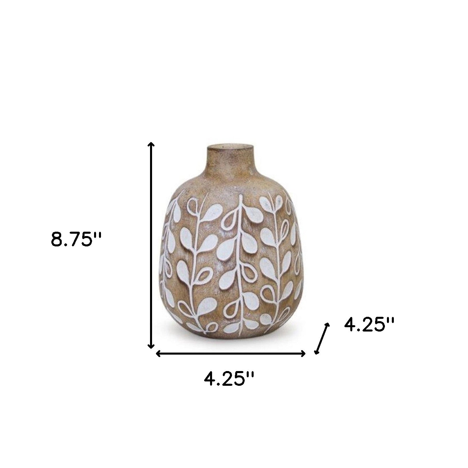 Set of three 9 Polyresin Brown and White Leaf Round Table Vase