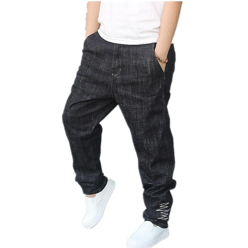 Solid Loose Fit Hiphop Streetwear Harlan Denim Harem Pants for Men