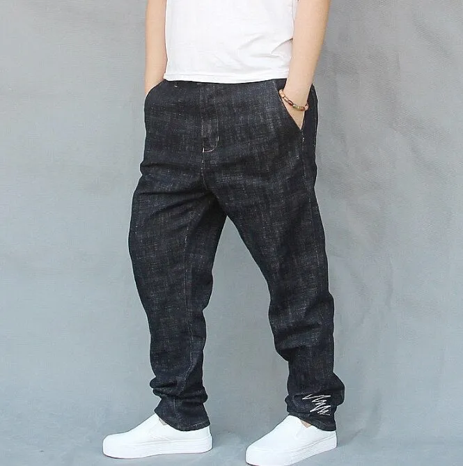 Solid Loose Fit Hiphop Streetwear Harlan Denim Harem Pants for Men