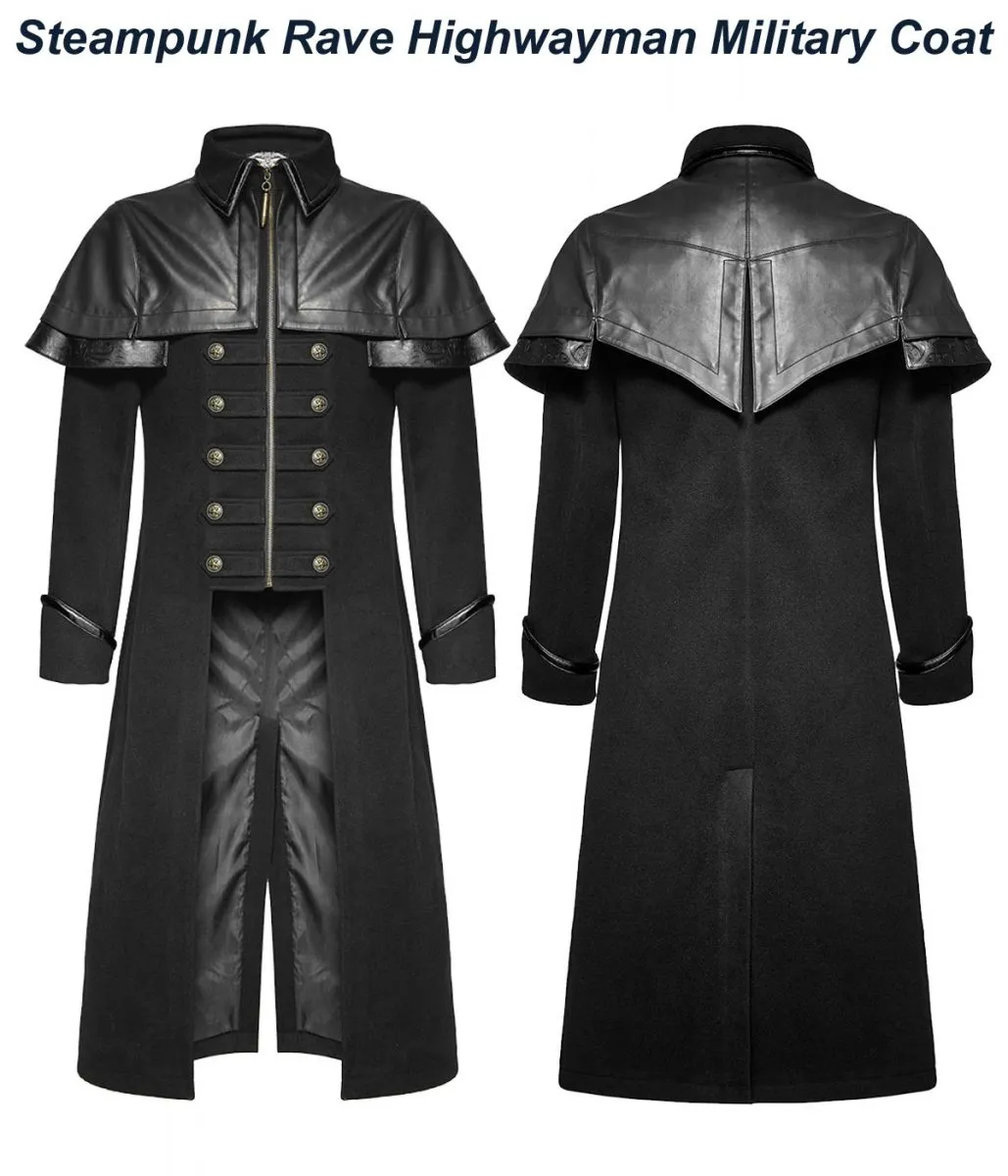 Steampunk Rave Highwayman Black Military Coat