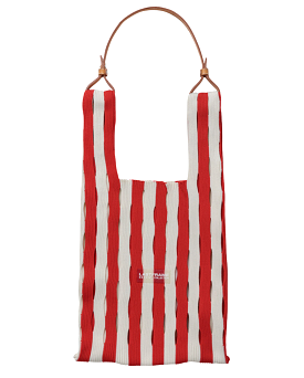 Stripe Mesh Market Bag Medium Red x Ivory