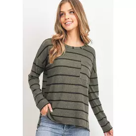 Striped Front Pocket Round Collar