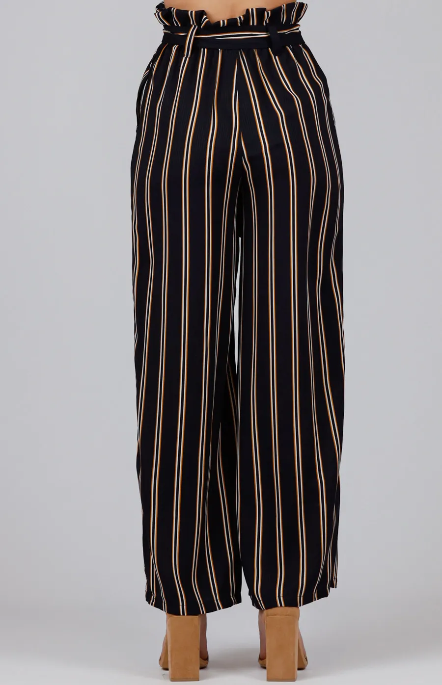 Striped Paper Bag High Waist Pants (SPA349B)