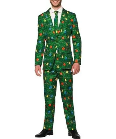 Suitmeister Men's Christmas Green Tree Light Up 2 Piece Suit + Tie